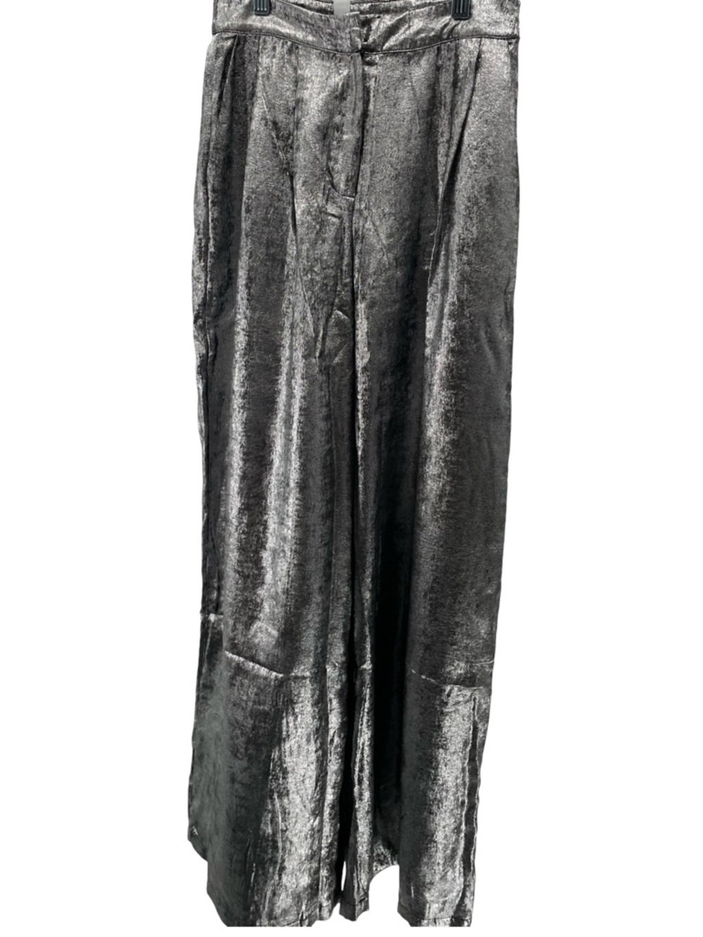 Only Hearts Silver Metallic Velvet Wide-Leg Trousers EC